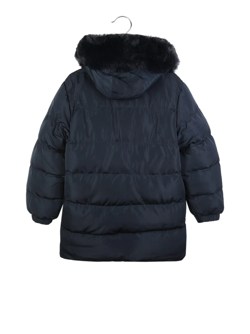 Piumino imbottito da ragazzo con cappuccio - blu scuro