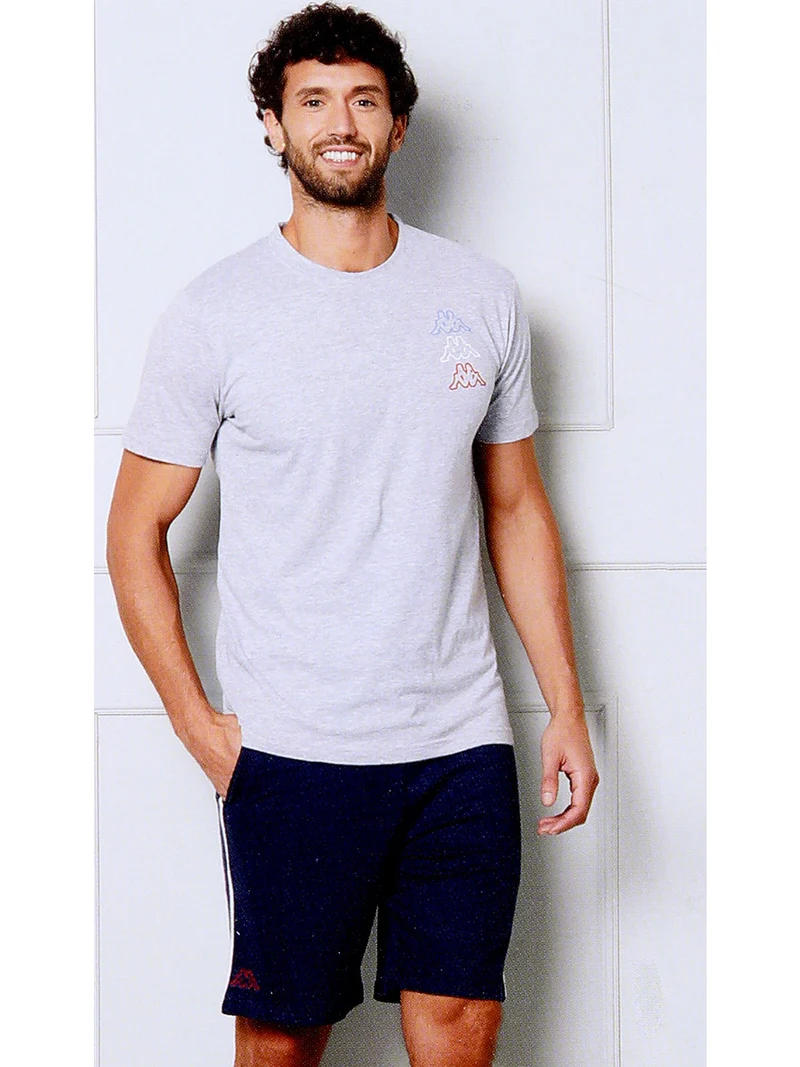 set corto da uomo in cotone con t-shirt e pantalone in felpa - grigio