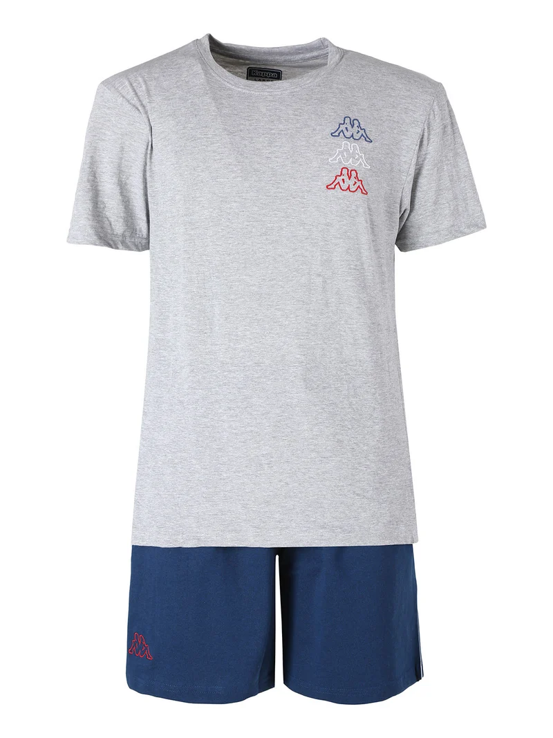 set corto da uomo in cotone con t-shirt e pantalone in felpa - grigio