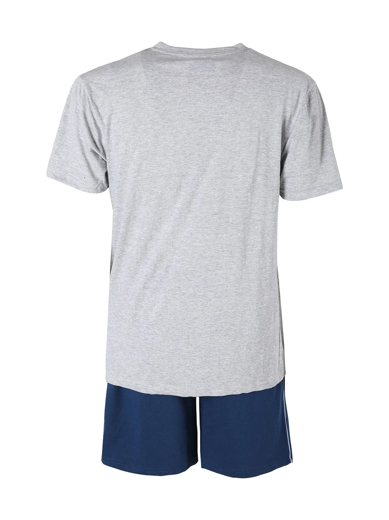 set corto da uomo in cotone con t-shirt e pantalone in felpa - grigio