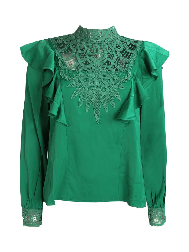Blusa donna con inserti in macramè - verde