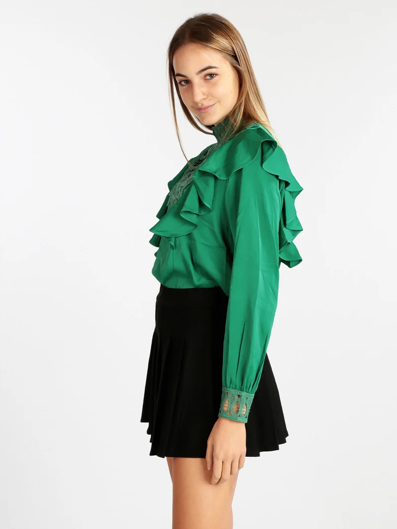 Blusa donna con inserti in macramè - verde