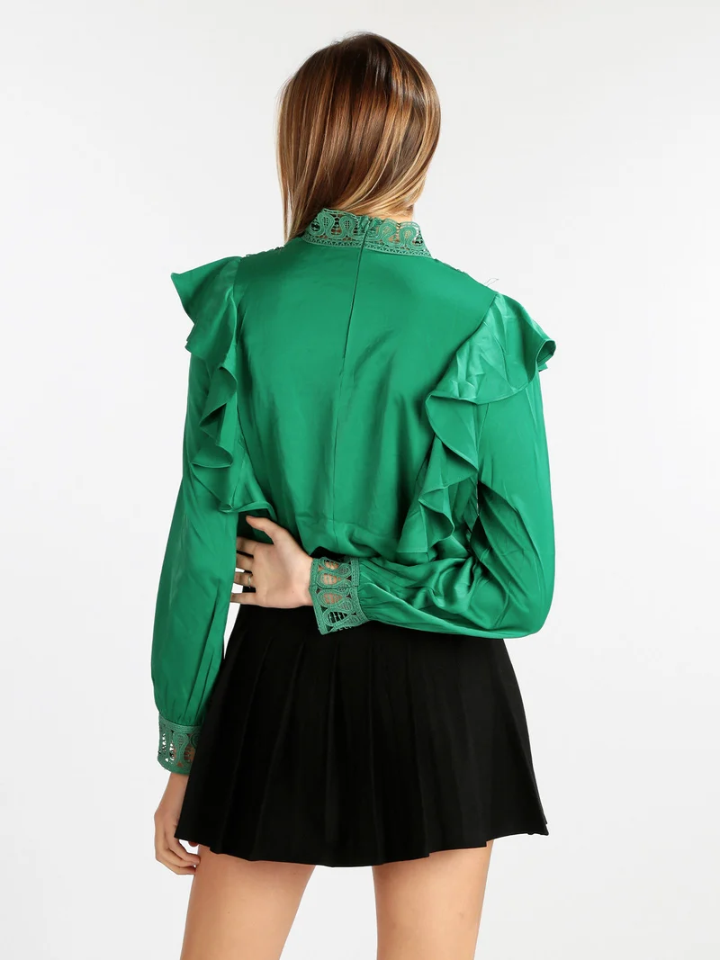 Blusa donna con inserti in macramè - verde