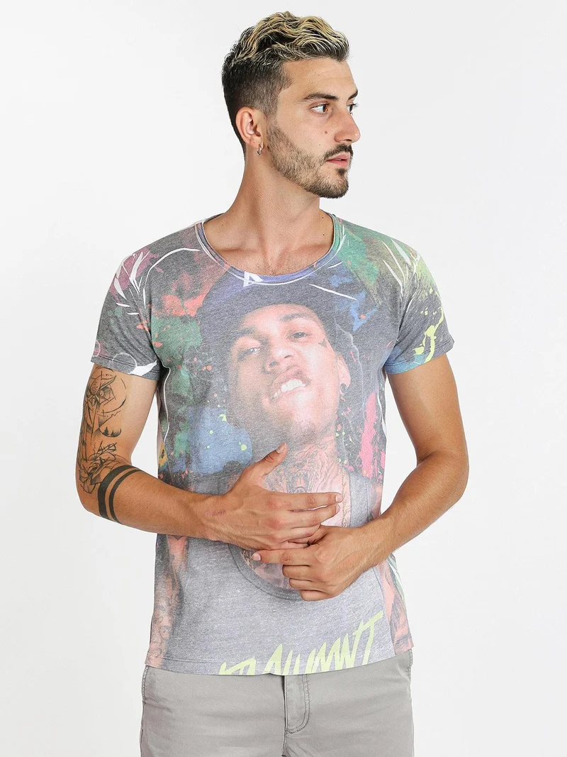 T-shirt girocollo con disegno - bianco