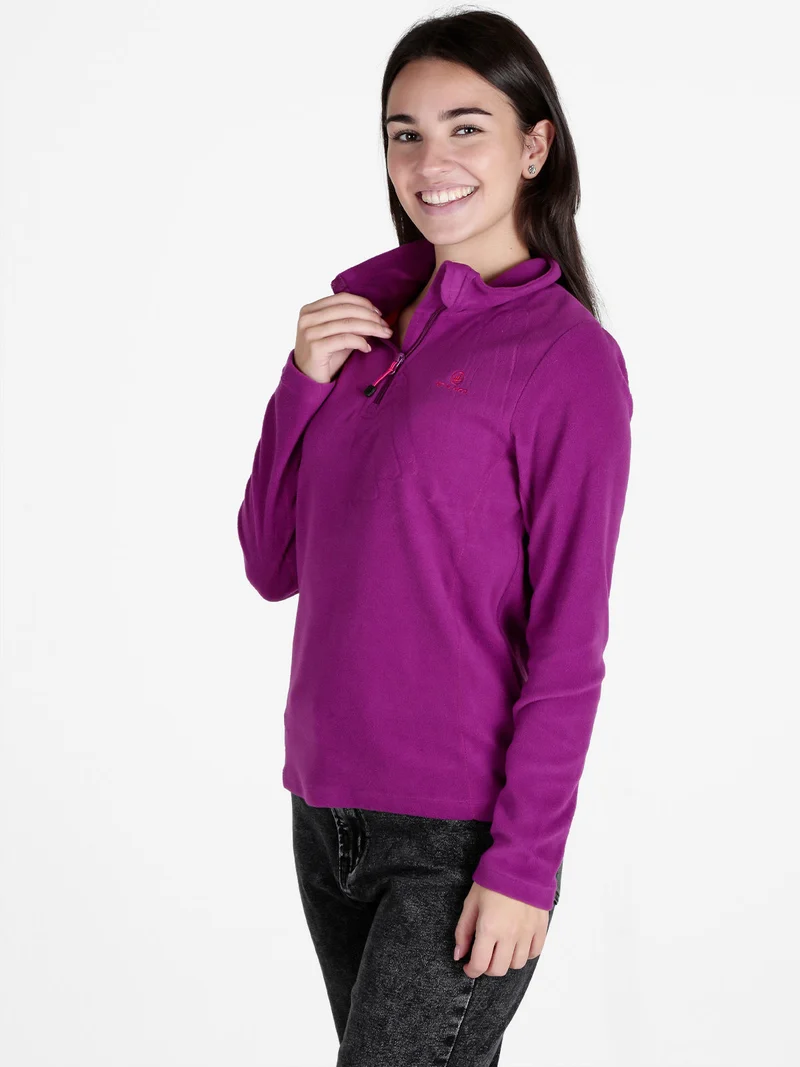 Felpa donna in micropile mezza zip - porpora