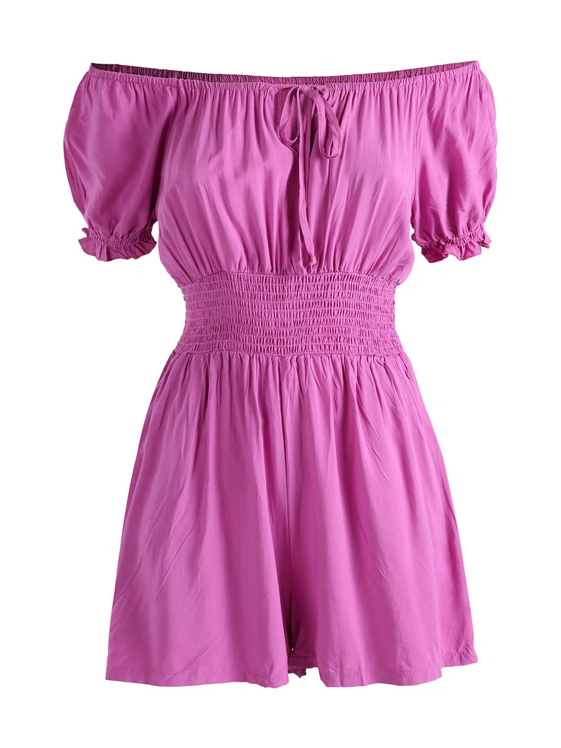 Tuta jumpsuite corta da donna con scollo a barca - porpora
