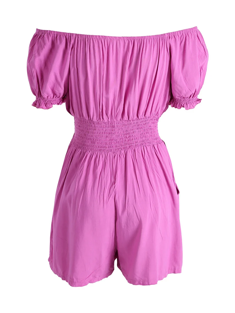 Tuta jumpsuite corta da donna con scollo a barca - porpora