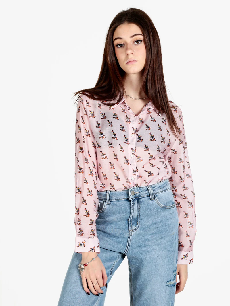 Camicia donna a maniche lunghe con stampe - rosa