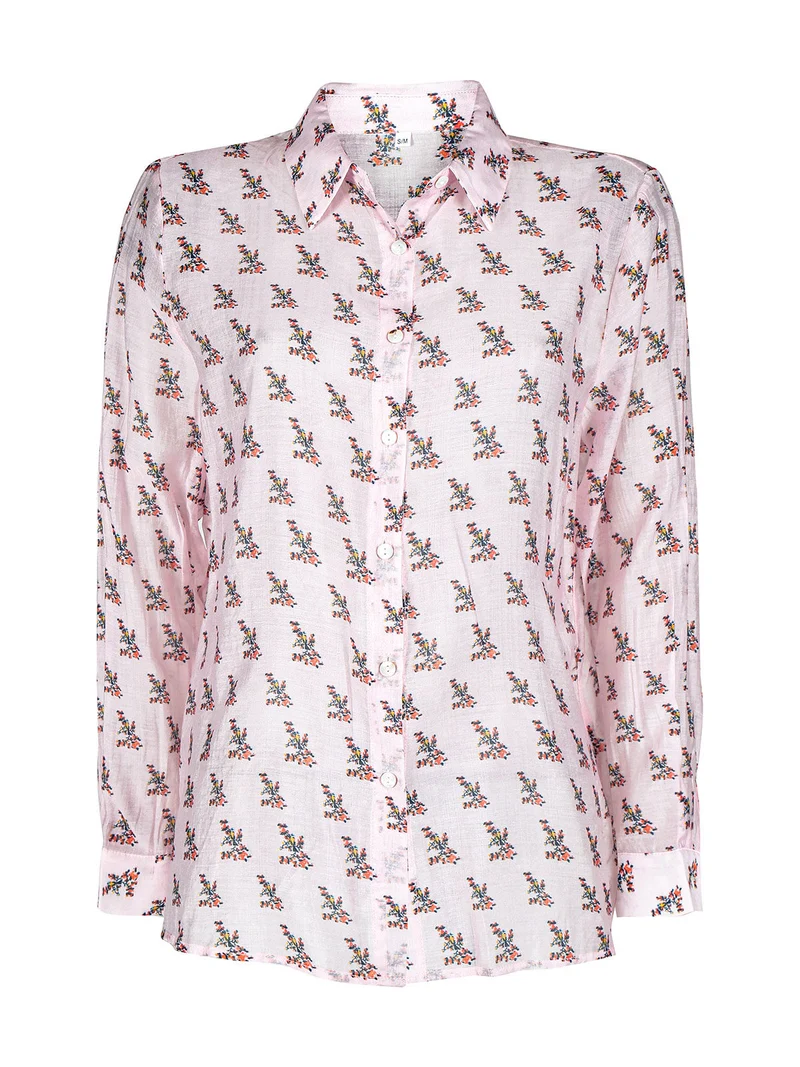 Camicia donna a maniche lunghe con stampe - rosa