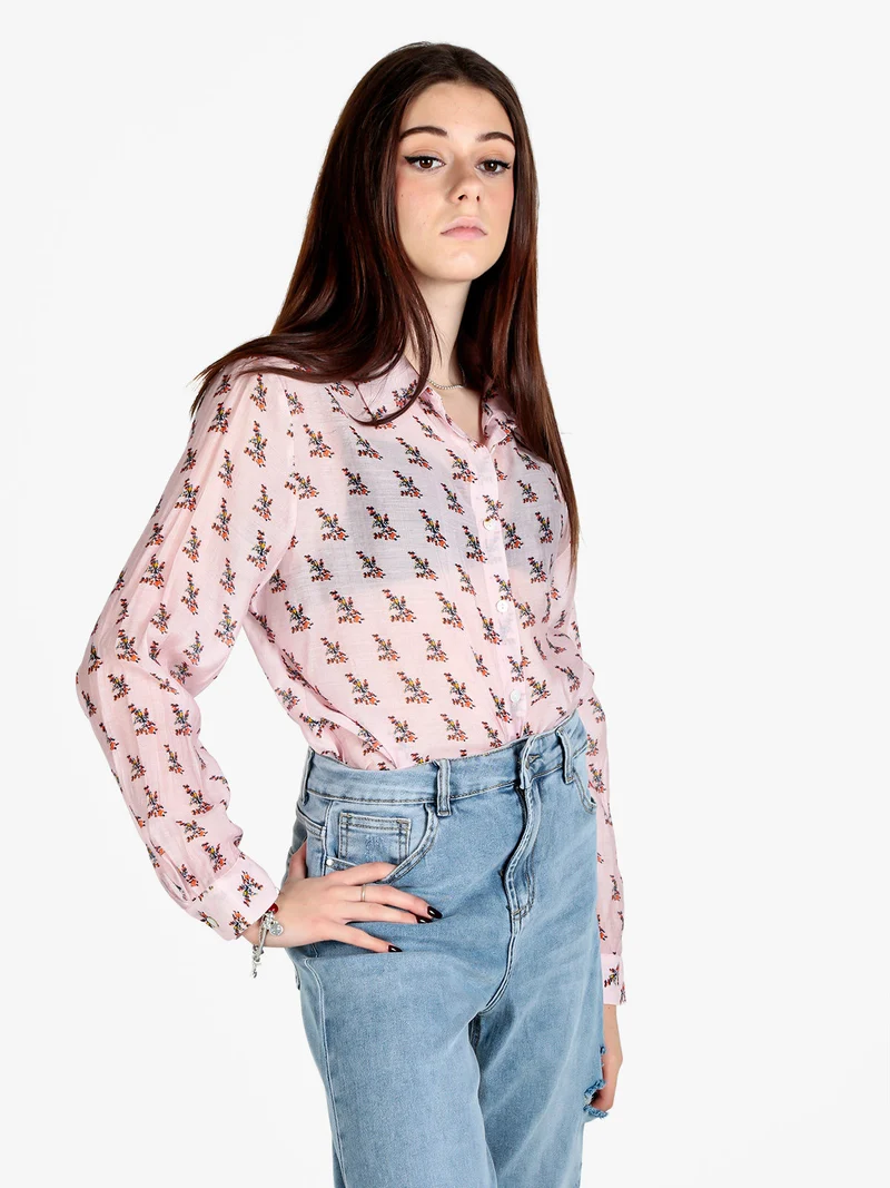 Camicia donna a maniche lunghe con stampe - rosa