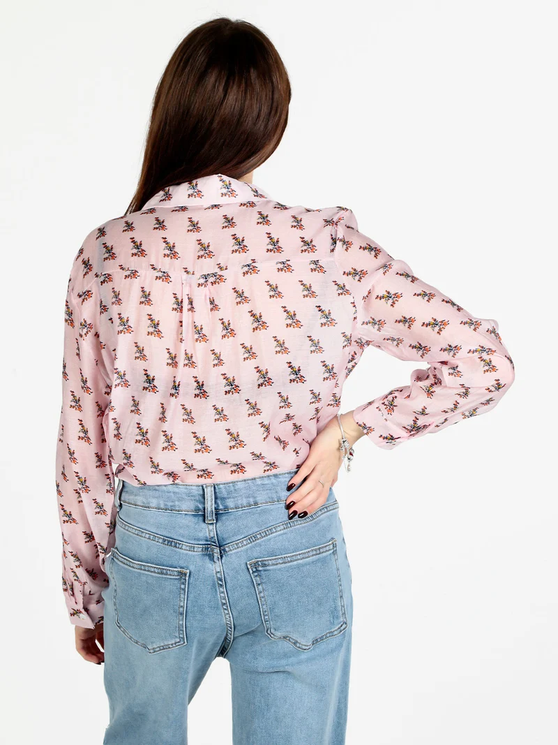 Camicia donna a maniche lunghe con stampe - rosa