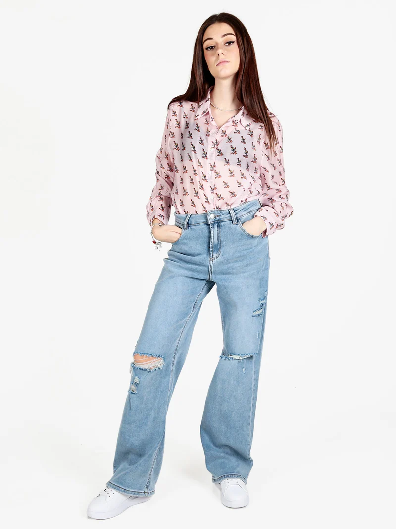 Camicia donna a maniche lunghe con stampe - rosa