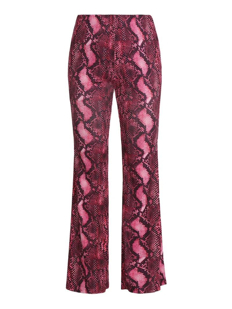 Pantaloni donna pitonati a zampa - fucsia