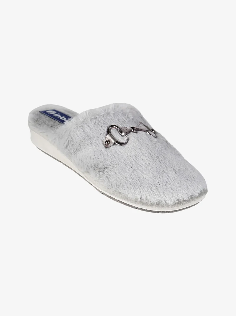 Pantofole donna in ecopelo con zeppa - grigio