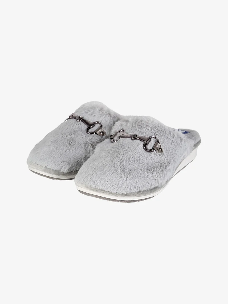 Pantofole donna in ecopelo con zeppa - grigio