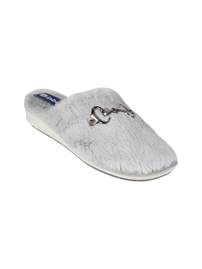 Pantofole donna in ecopelo con zeppa - grigio