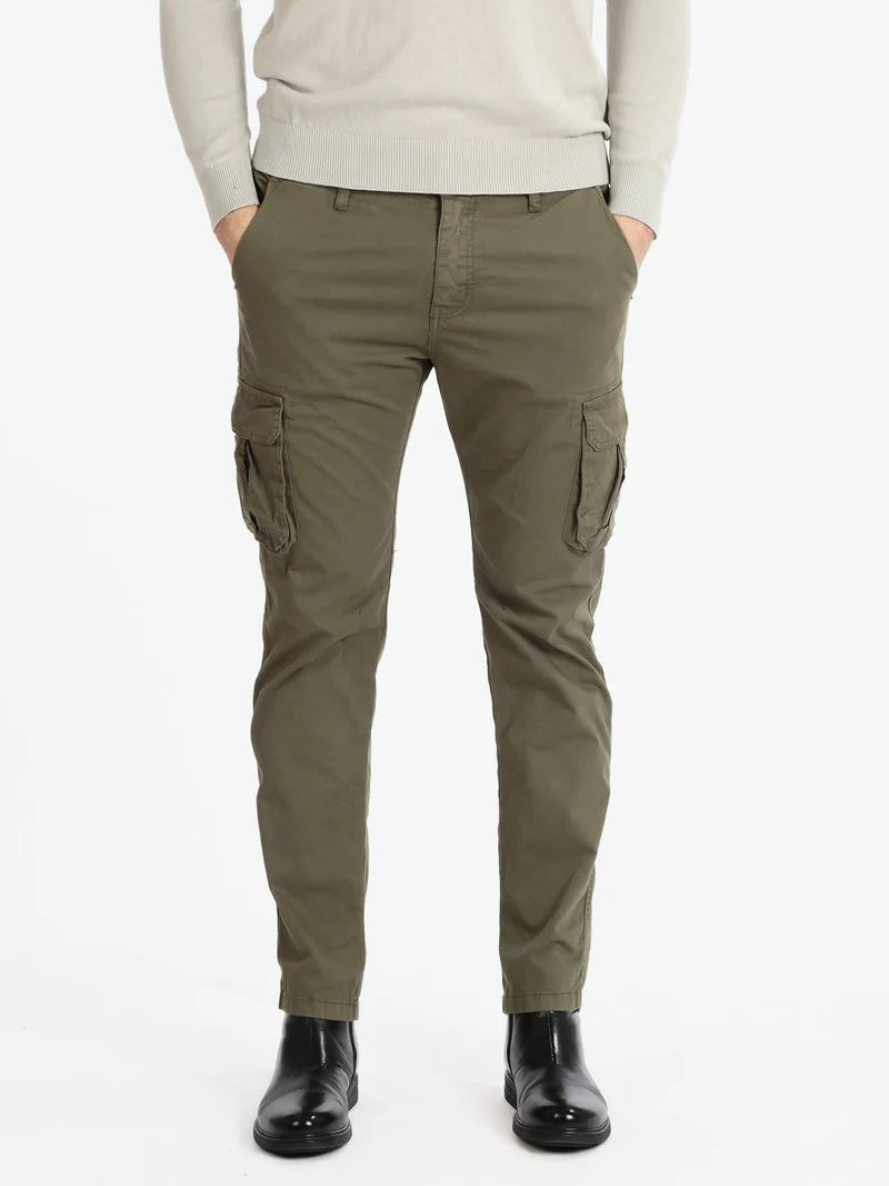 Pantaloni in cotone uomo con tasconi - oliva