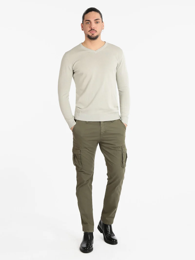 Pantaloni in cotone uomo con tasconi - oliva