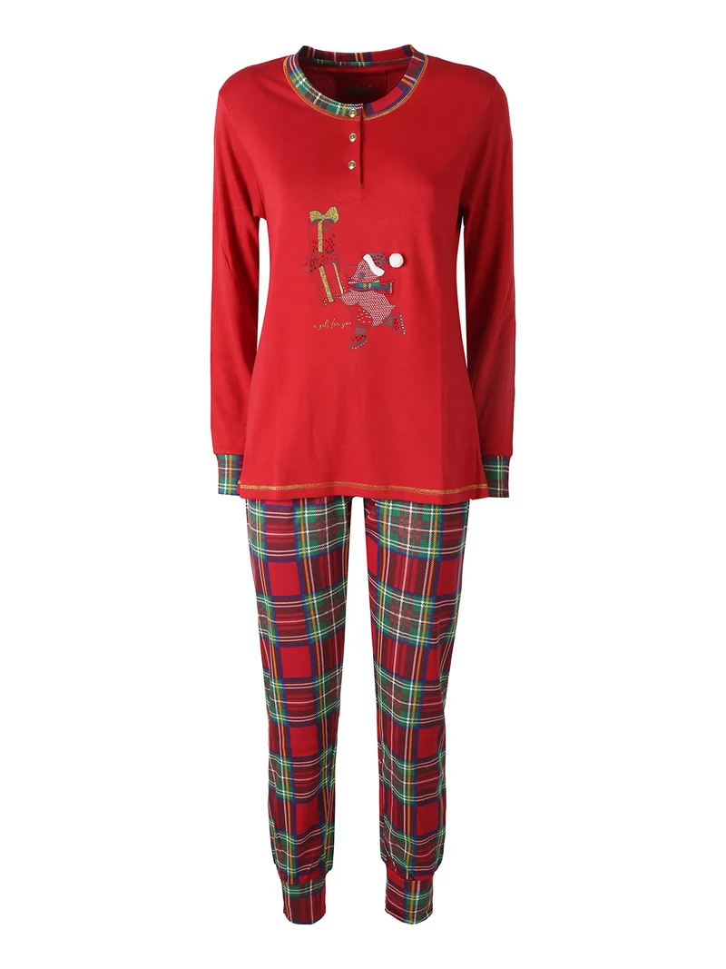 Pigiama di Natale da donna in cotone interlock - rosso