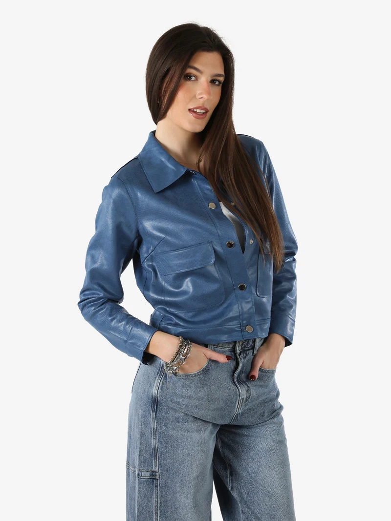 Giacca donna leggera con bottoni - blu