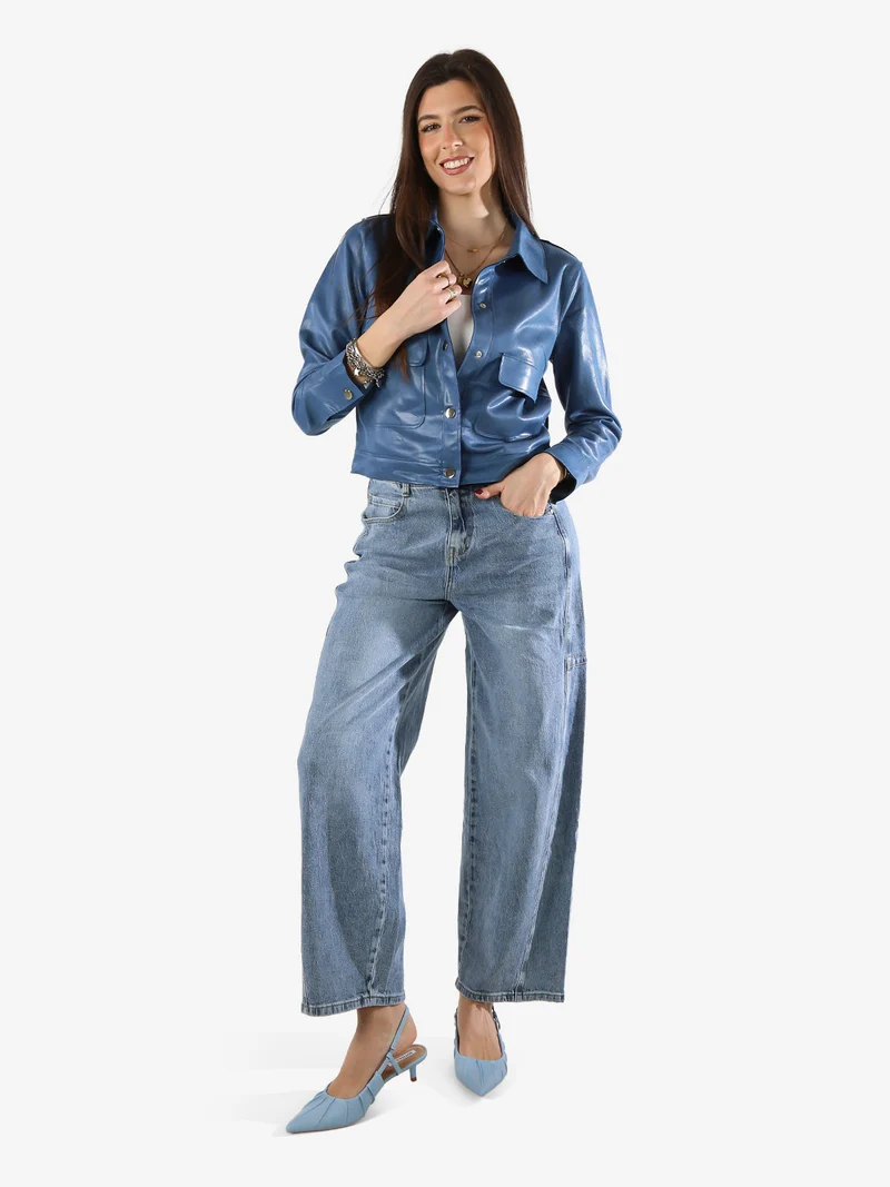 Giacca donna leggera con bottoni - blu