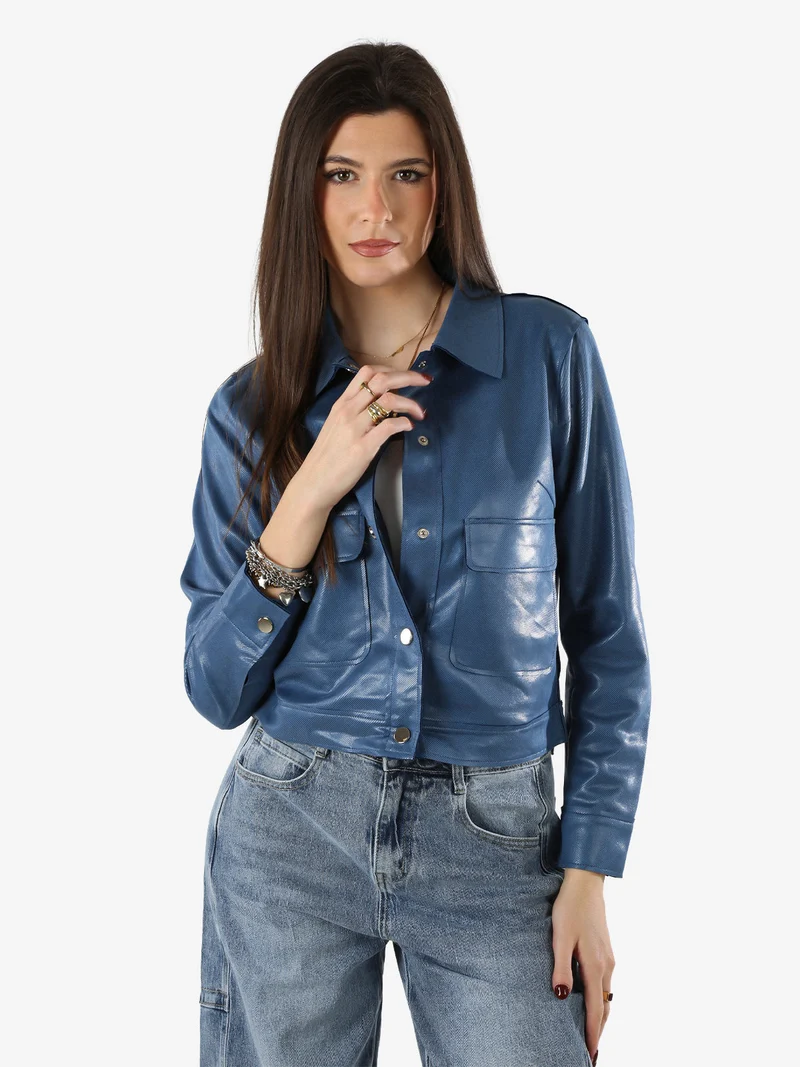 Giacca donna leggera con bottoni - blu