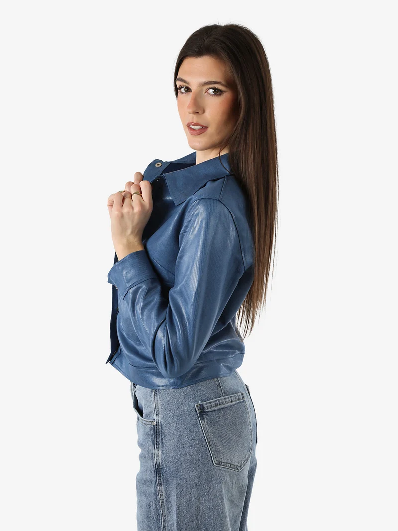 Giacca donna leggera con bottoni - blu