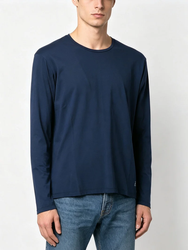 T-shirt girocollo da uomo a maniche lunghe in cotone - blu
