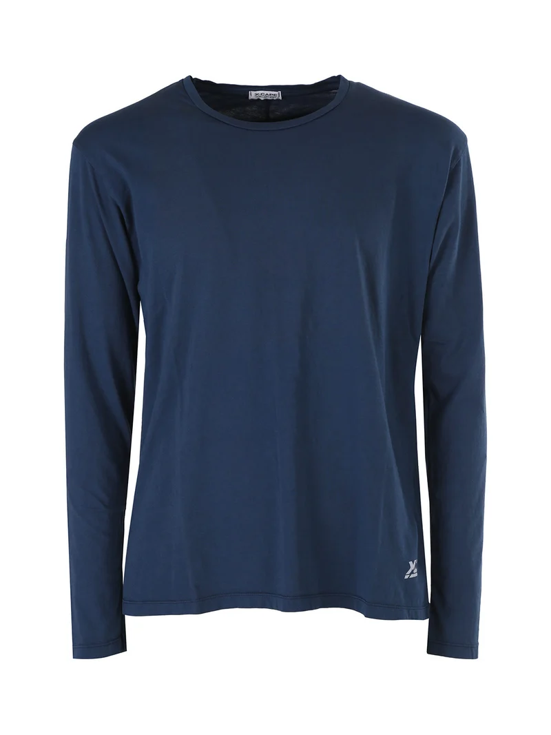 T-shirt girocollo da uomo a maniche lunghe in cotone - blu