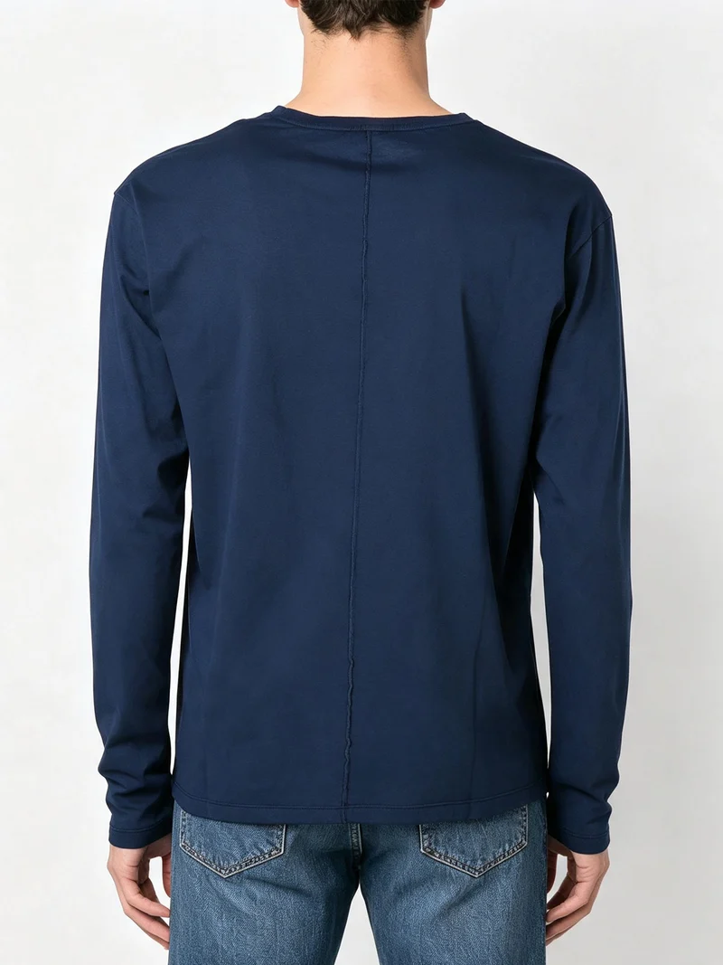 T-shirt girocollo da uomo a maniche lunghe in cotone - blu