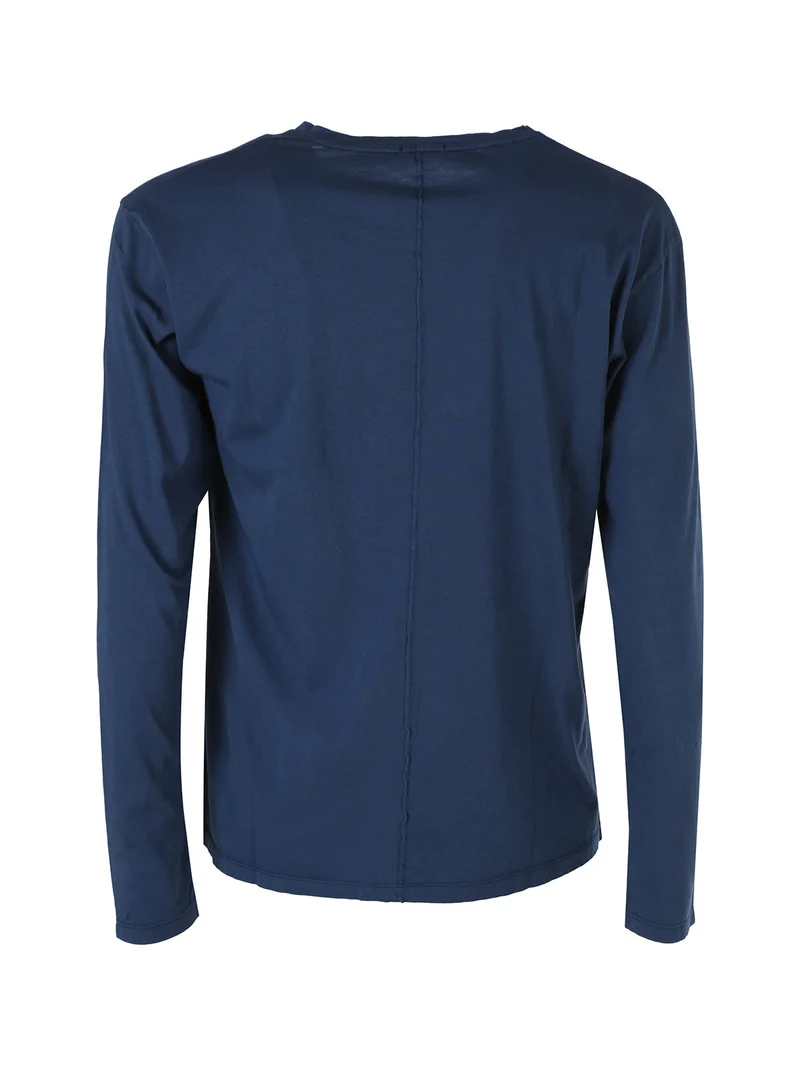 T-shirt girocollo da uomo a maniche lunghe in cotone - blu