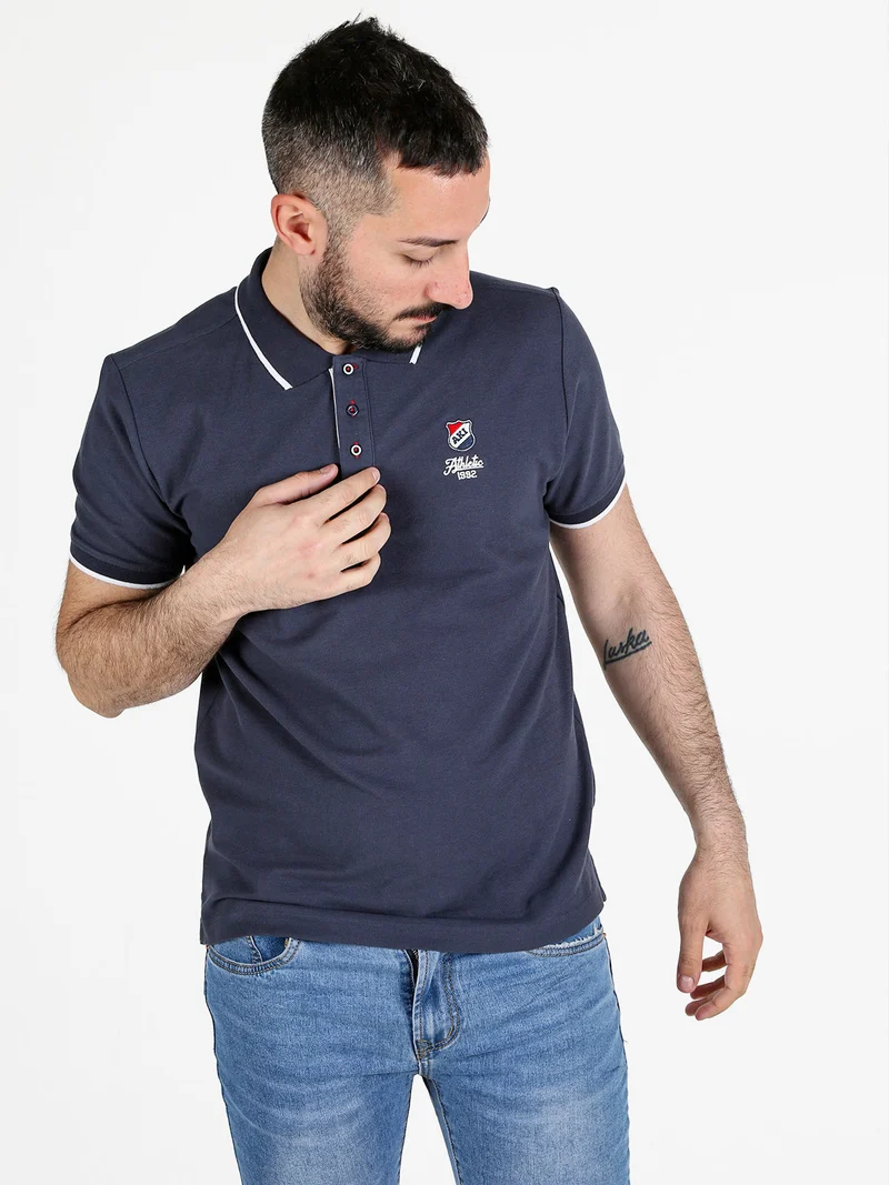 Polo da uomo in cotone a maniche corte - blu scuro
