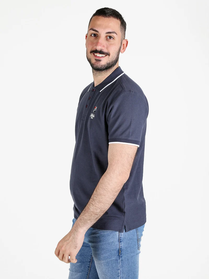 Polo da uomo in cotone a maniche corte - blu scuro