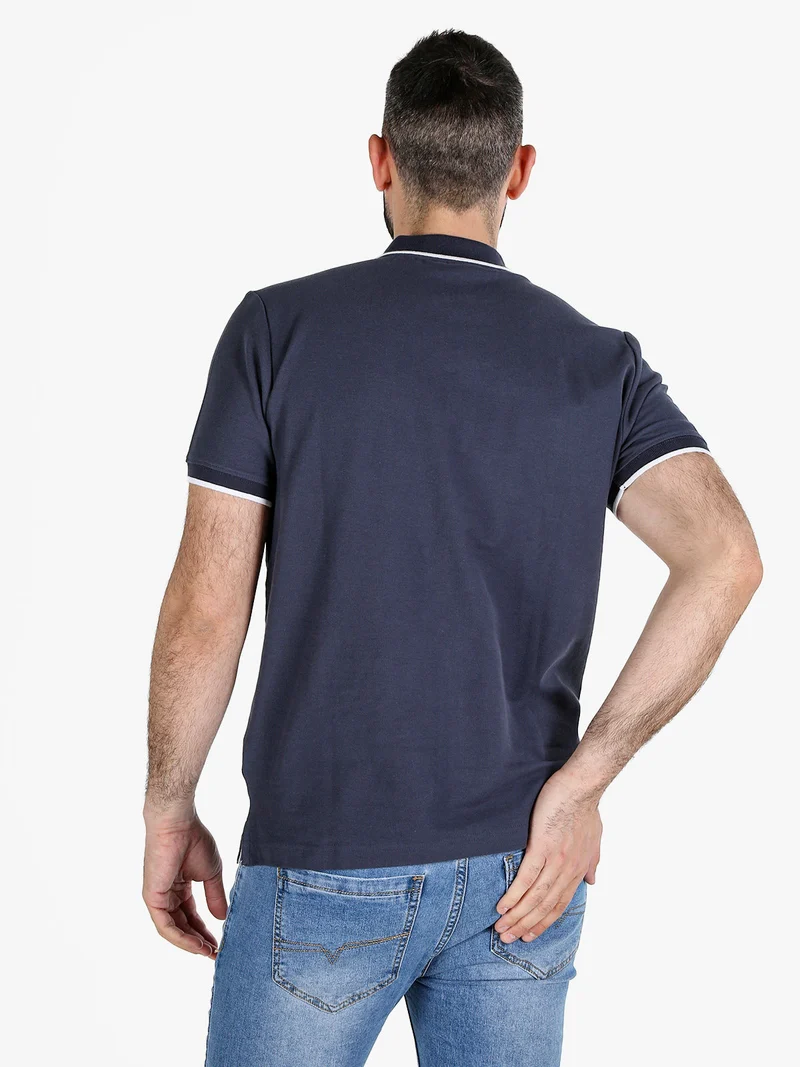 Polo da uomo in cotone a maniche corte - blu scuro