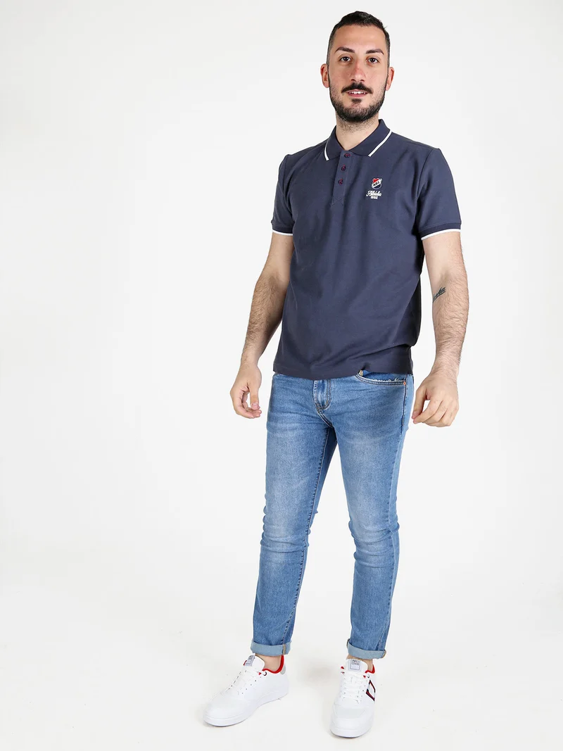 Polo da uomo in cotone a maniche corte - blu scuro