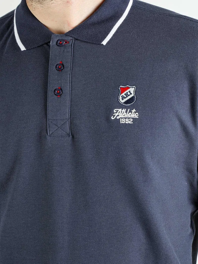 Polo da uomo in cotone a maniche corte - blu scuro