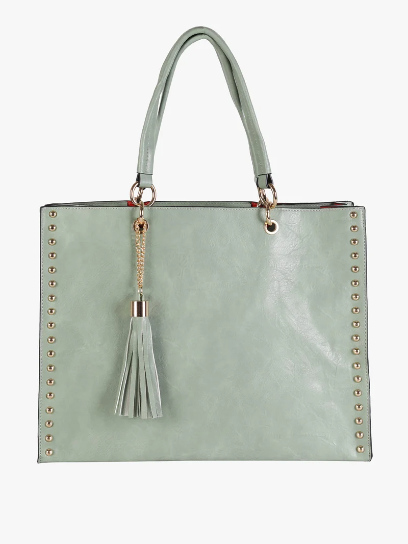 Borsa donna shopper in similpelle con borchie - verde