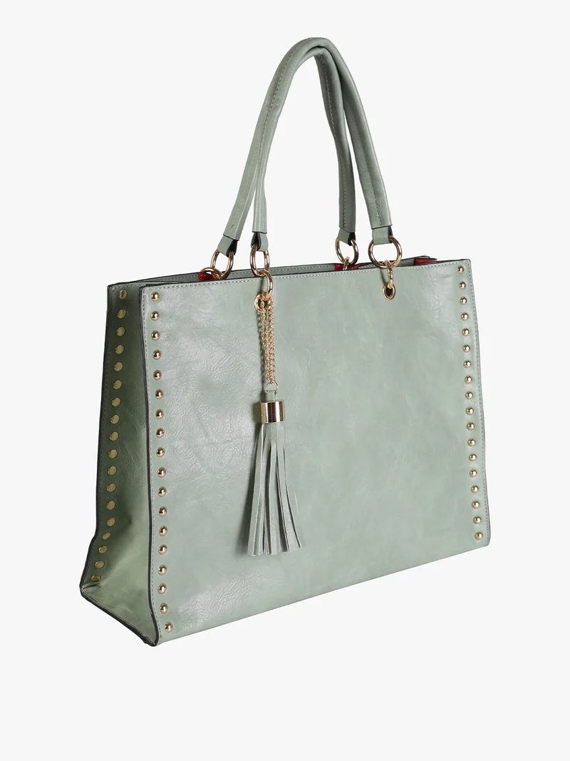 Borsa donna shopper in similpelle con borchie - verde