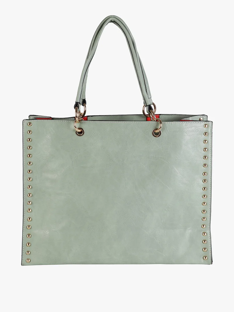 Borsa donna shopper in similpelle con borchie - verde