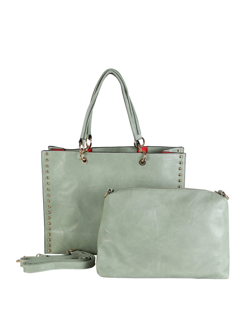 Borsa donna shopper in similpelle con borchie - verde