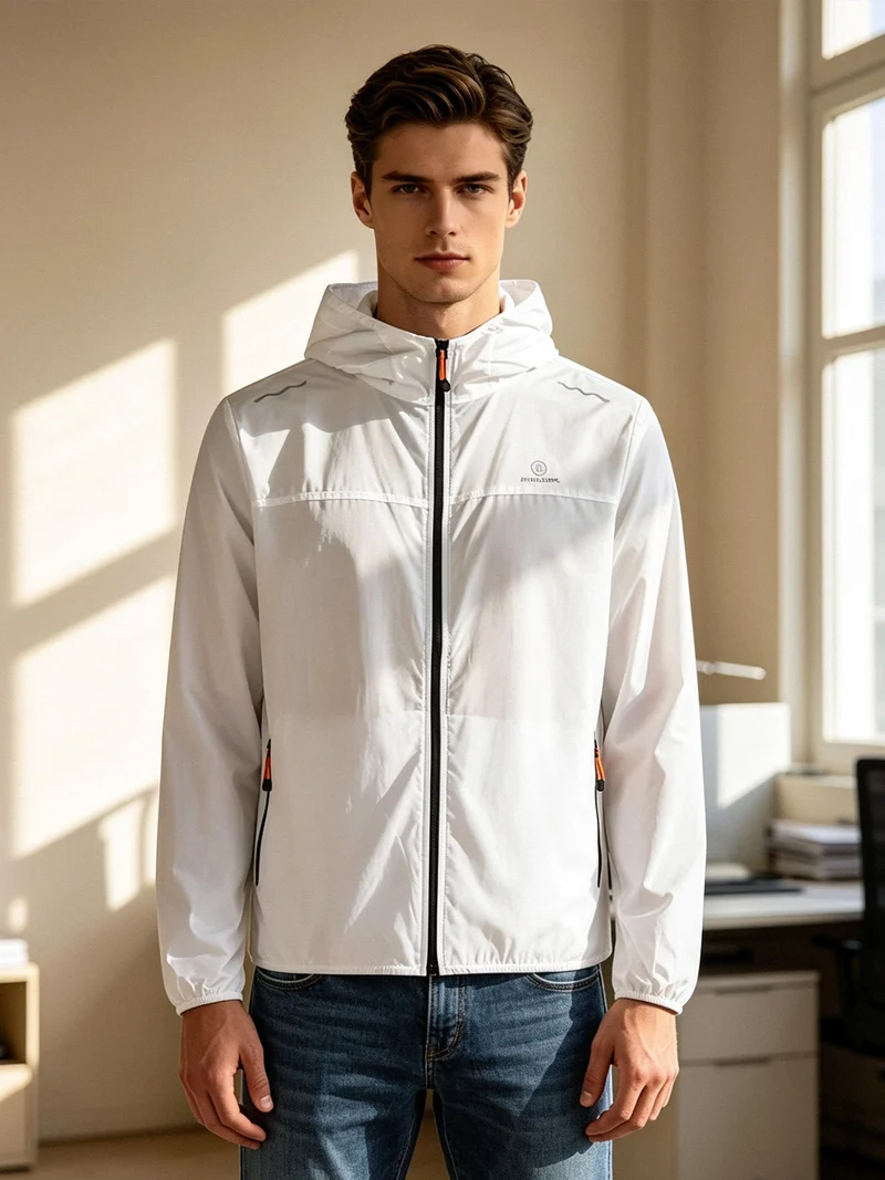 Giacca running da uomo con cappuccio - bianco