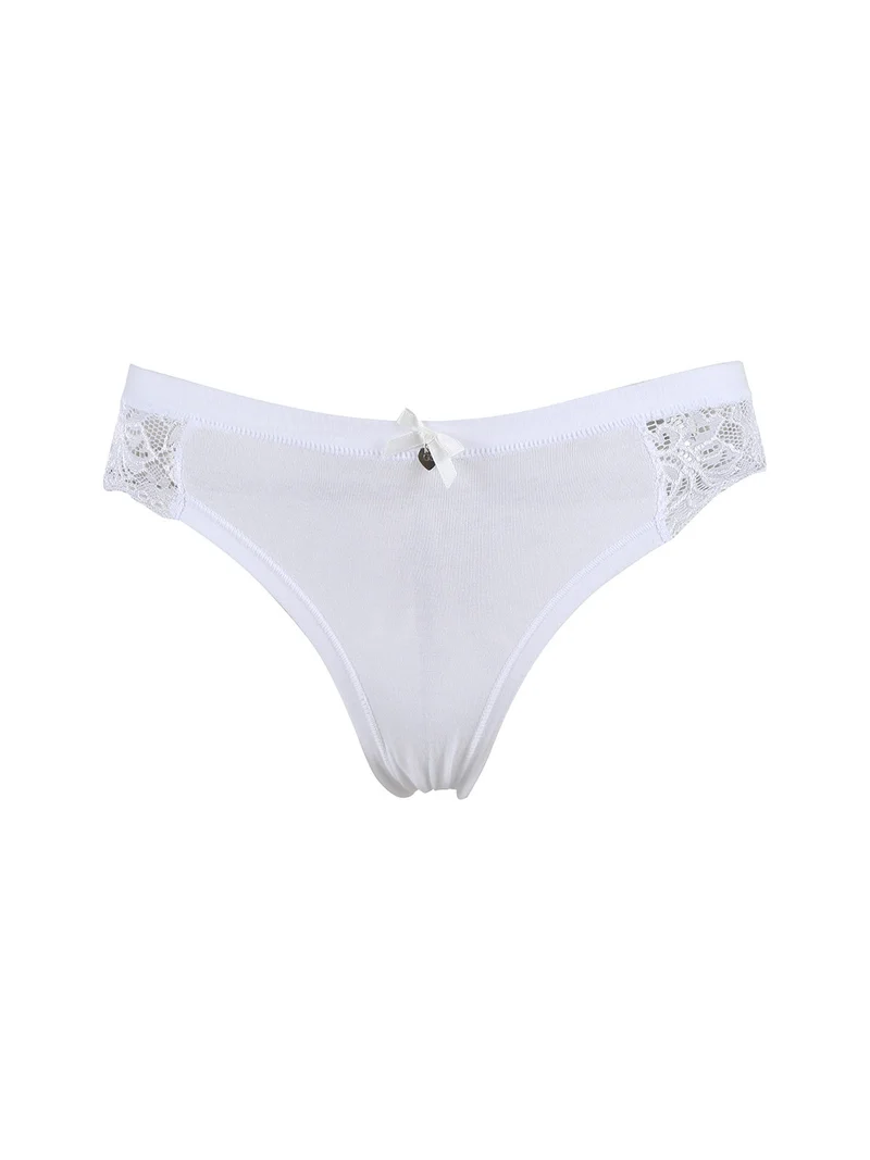 Slip donna in cotone con pizzo - bianco