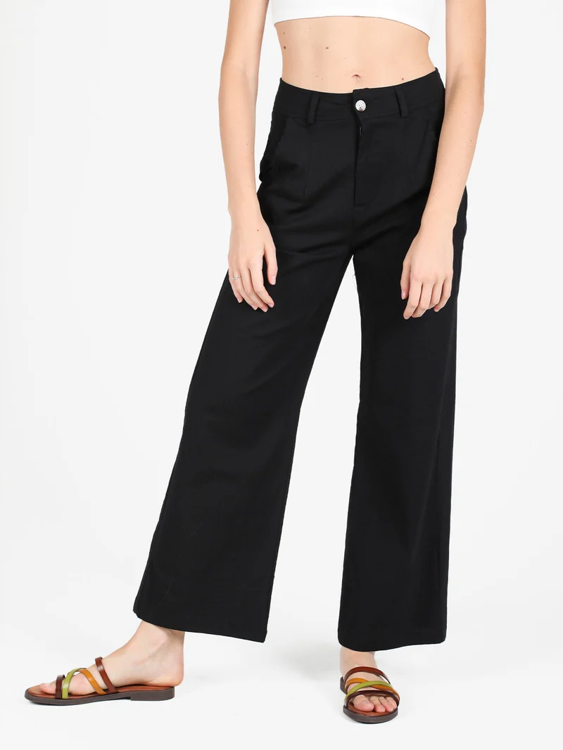 Pantaloni donna in misto lino e cotone - nero