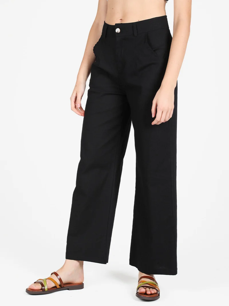 Pantaloni donna in misto lino e cotone - nero