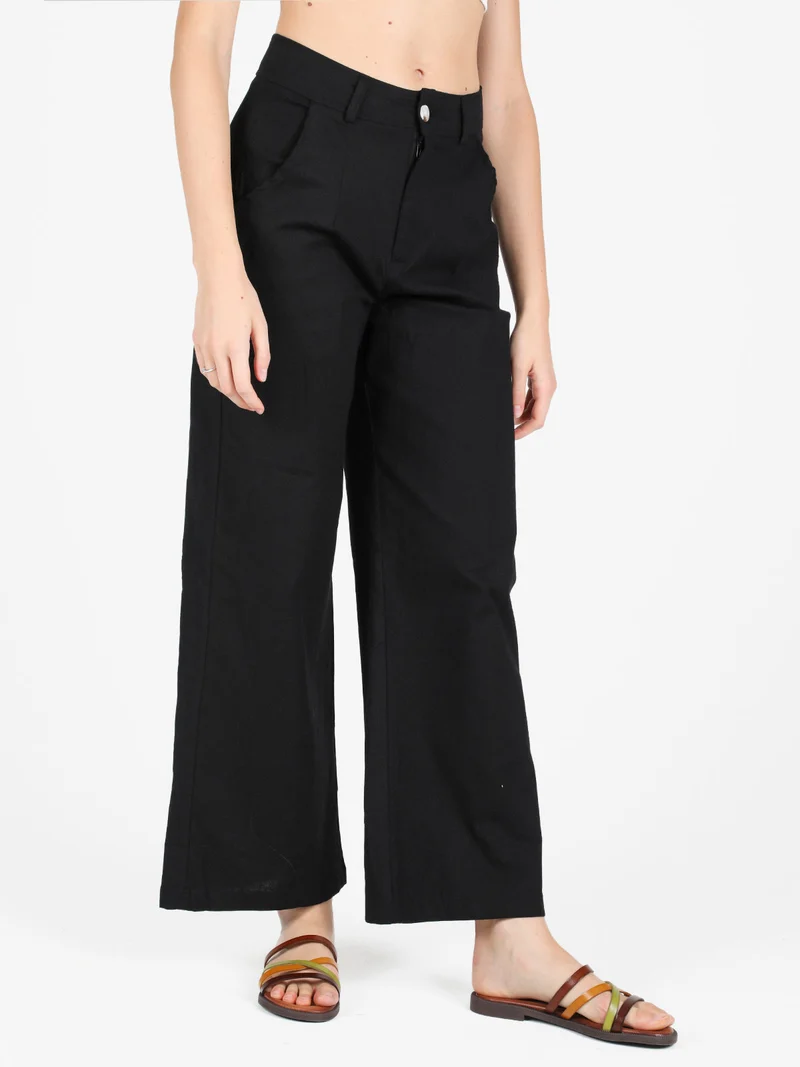Pantaloni donna in misto lino e cotone - nero