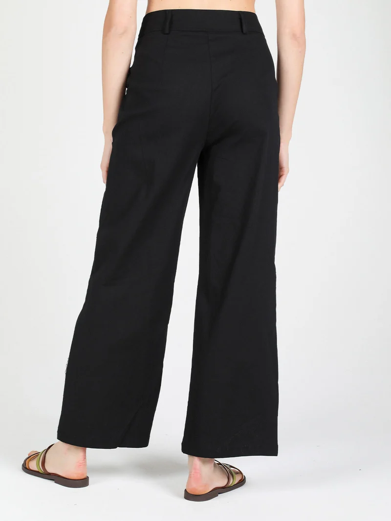 Pantaloni donna in misto lino e cotone - nero