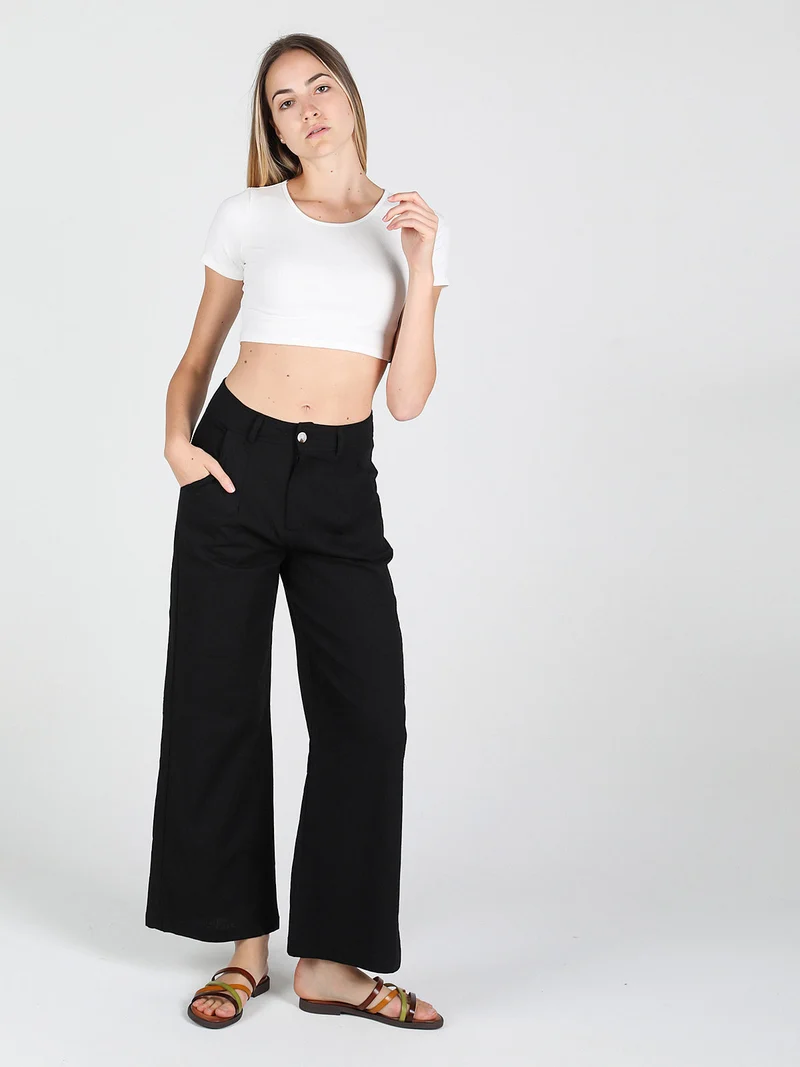 Pantaloni donna in misto lino e cotone - nero
