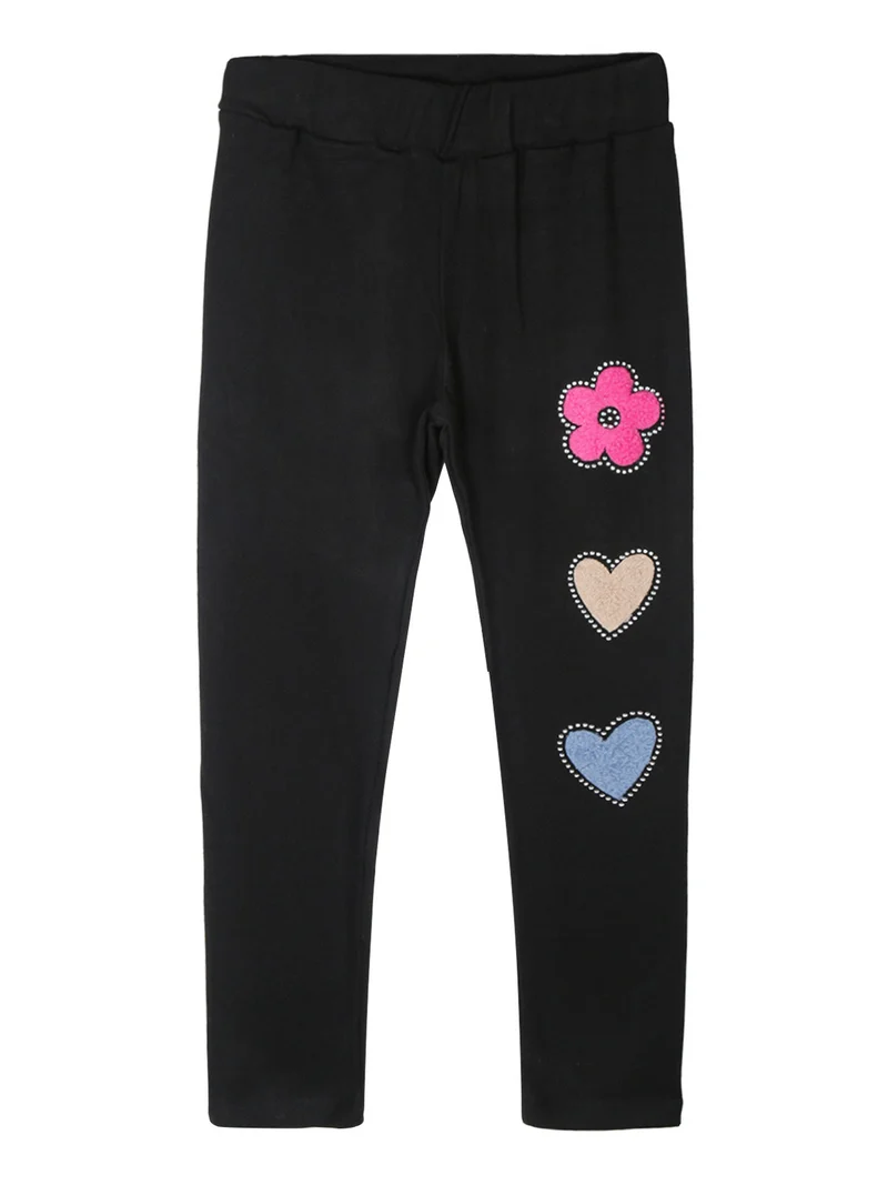 Leggings da bambina in tessuto caldo con applicazioni - multicolore