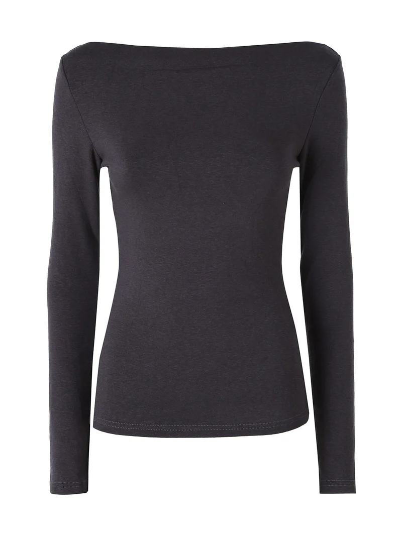 Maglia donna a maniche lunghe con scollo a barchetta - grigio scuro