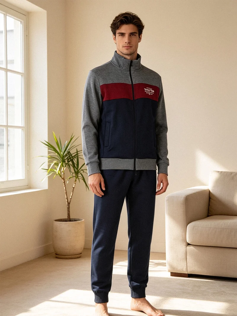 Completo tuta da uomo felpata con zip intera - bordeaux